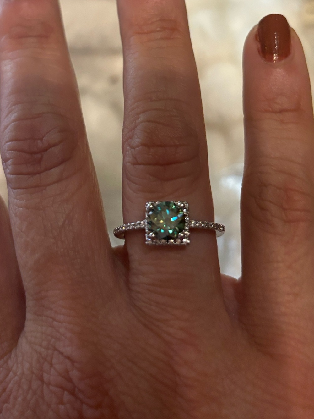 Green Halo Moissanite Solitaire Ring Size 7 
1 CT with GRA NWT